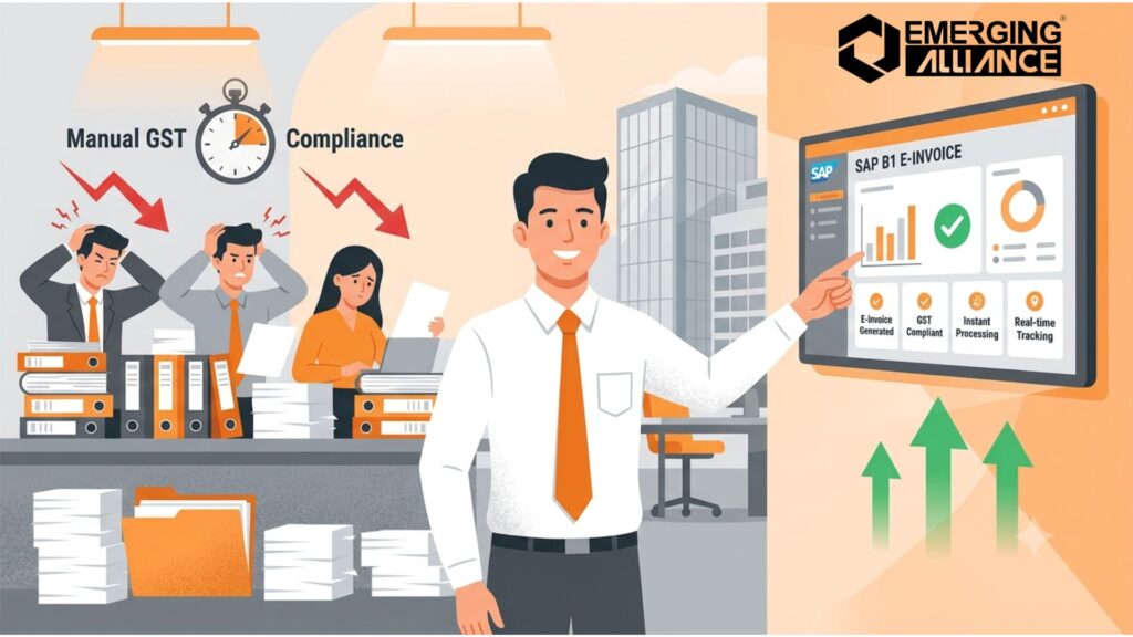 SAP B1 E-Invoice solution automating GST compliance with real-time IRP integration and digital invoice processing.