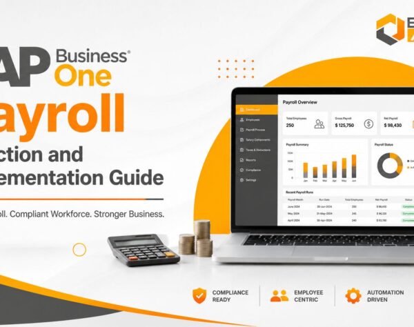 HR and payroll professionals using SAP Business One Payroll software to manage employee salaries, compliance, and payroll implementation.