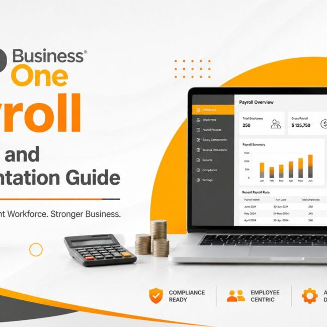 HR and payroll professionals using SAP Business One Payroll software to manage employee salaries, compliance, and payroll implementation.