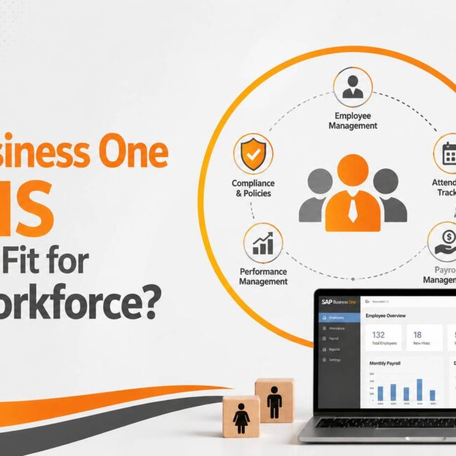 SAP Business One HRMS dashboard supporting workforce planning, payroll, attendance, and compliance