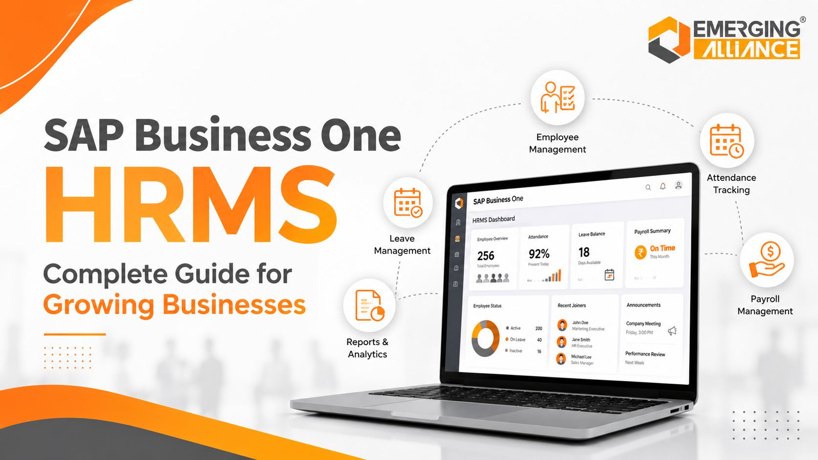SAP Business One HRMS dashboard supporting payroll, attendance, employee management, and workforce planning