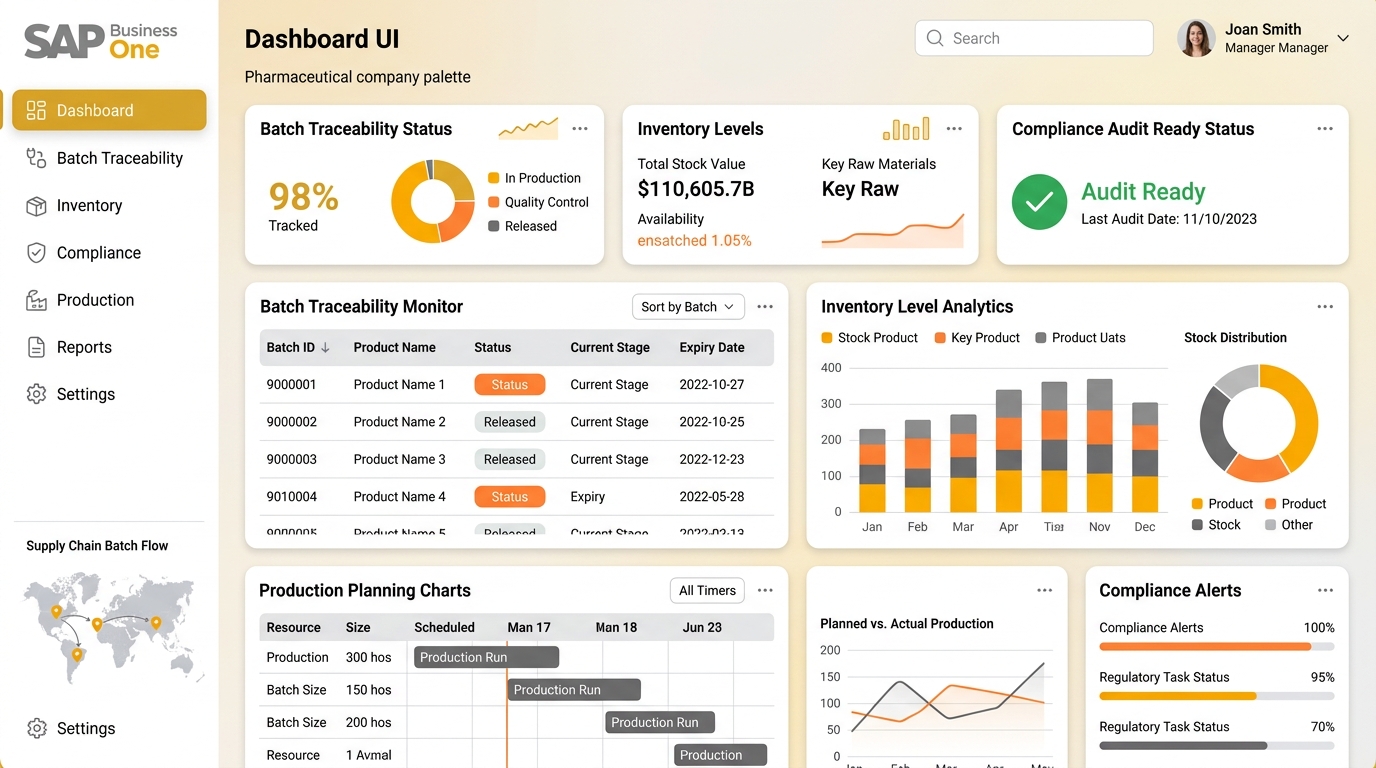 SAP Business One dashboard for pharmaceutical business management