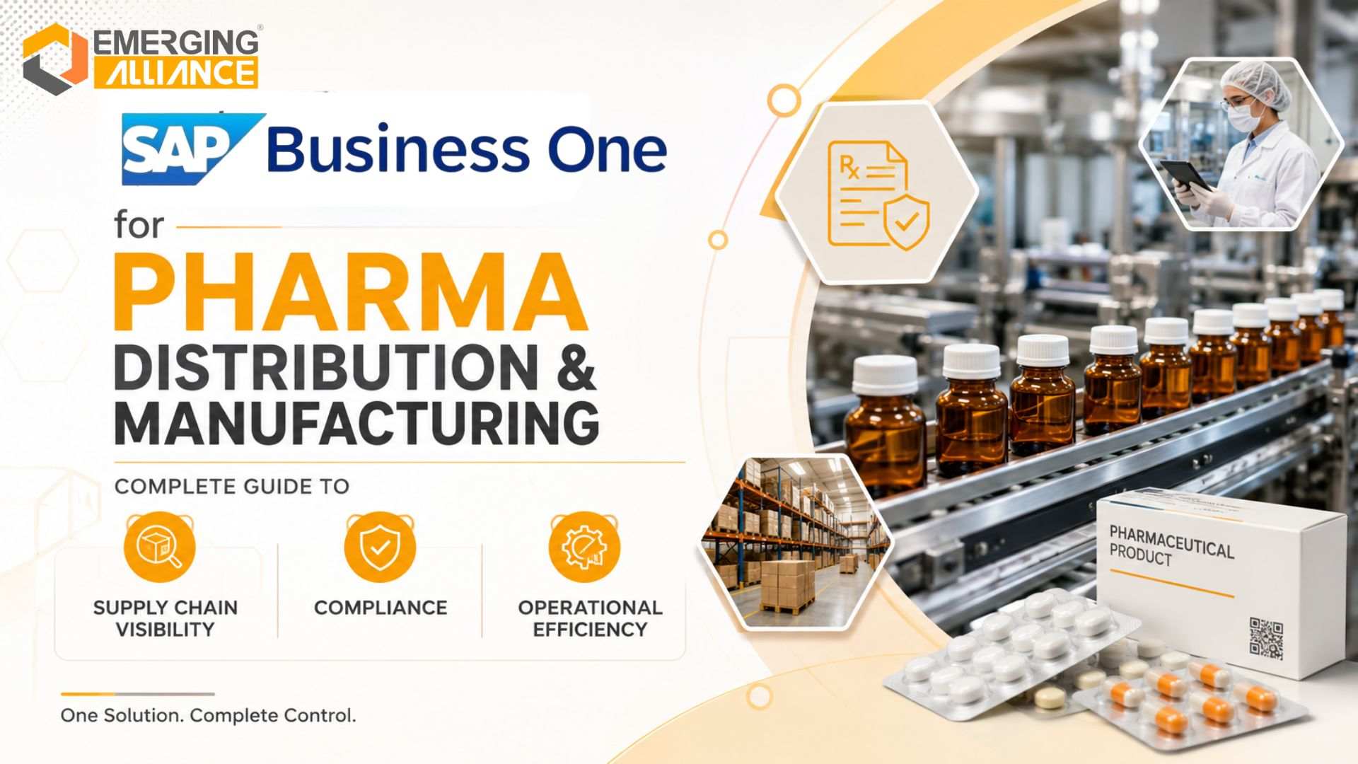 SAP Business One dashboard for pharma distribution and manufacturing showing supply chain visibility, inventory management, and compliance tracking.