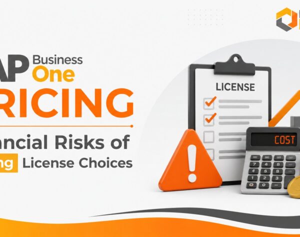 SAP Business One Pricing analysis showing license costs, implementation expenses, add-ons, and total cost of ownership risks.