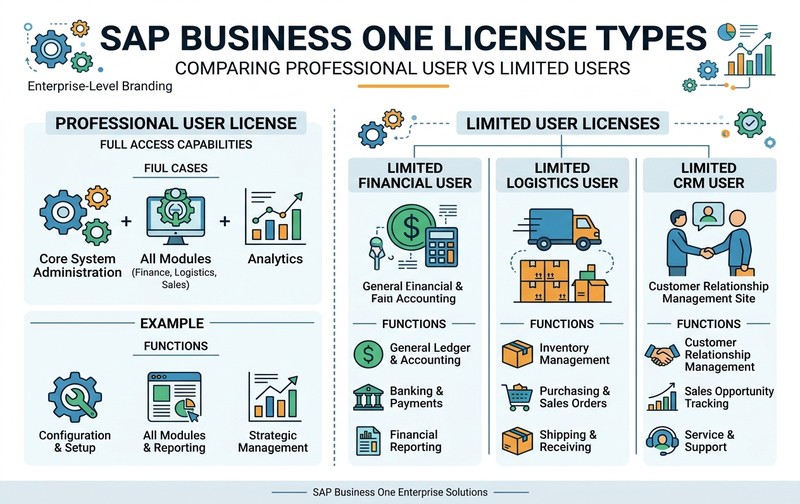 SAP Business One Professional vs Limited User License Comparison Chart