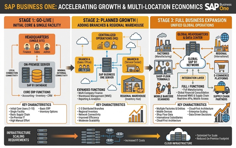 SAP Business One User Growth and Multi-Location Scaling Economics Framework Across 3 Business Expansion Stages