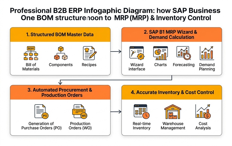 SAP Business One BOM Structure to Material Requirements Planning (MRP) and Inventory Control Flow
