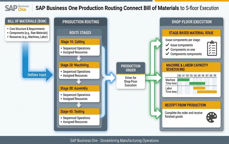 How Production Routing Connects the Bill of Materials to Shop-Floor Execution in SAP Business One